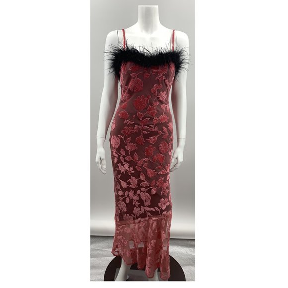NBD Dresses & Skirts - NEW NBD Feathered Maxi Dress 90s Red/Pink Small A4